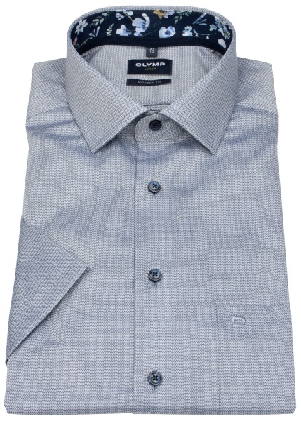OLYMP Kurzarmhemd - Modern Fit - Struktur - Kontrastknöpfe - blau - 1206 72 18 