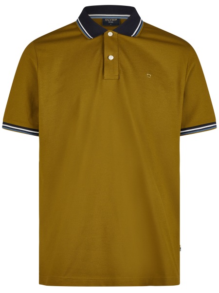 OLYMP Poloshirt - Regular Fit - Piqué - Kontrastkragen - olivfarben - 5411 52 26 