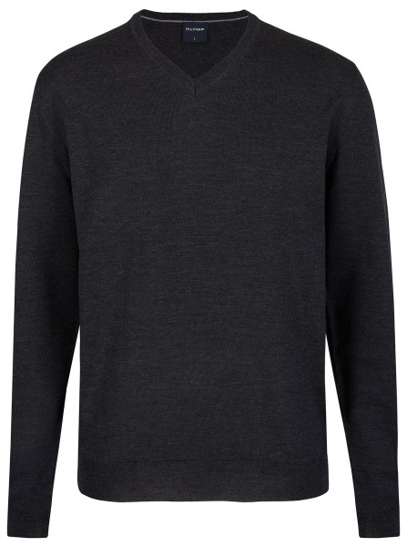 OLYMP Pullover - Regular Fit - Merinowolle - V-Ausschnitt - anthrazit - 0150 10 69 
