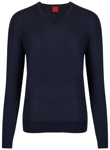 OLYMP Pullover - Regular Fit - V-Ausschnitt - Merinowolle mit Seide - dunkelblau - 0151 10 18 