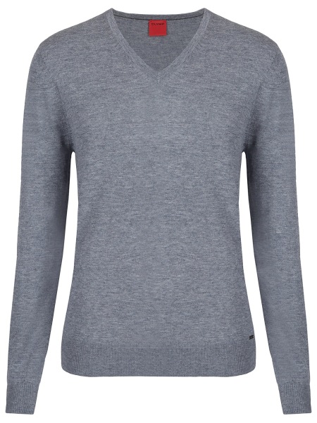 OLYMP Pullover - Regular Fit - V-Ausschnitt - Merinowolle mit Seide - grau - 0151 10 63 