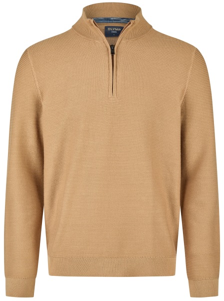 OLYMP Pullover - Troyer mit Reissverschluss - Strick - Struktur- hellbraun - 5304 65 24 