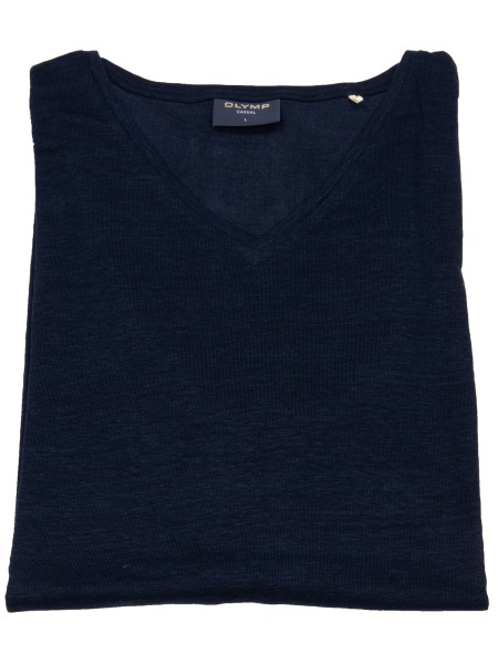 OLYMP T-Shirt - Regular Fit - V-Ausschnitt - Leinen - dunkelblau - 5615 52 18 