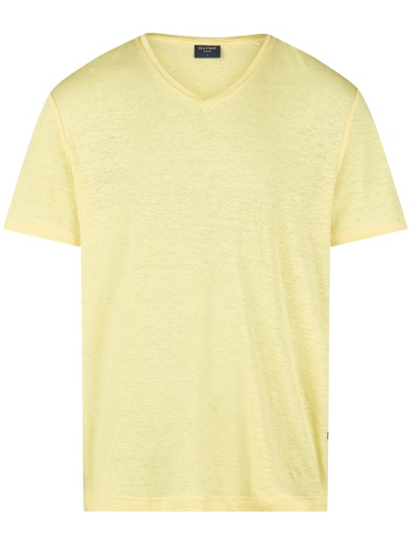 OLYMP T-Shirt - Regular Fit - V-Ausschnitt - Leinen - gelb - 5615 52 51 