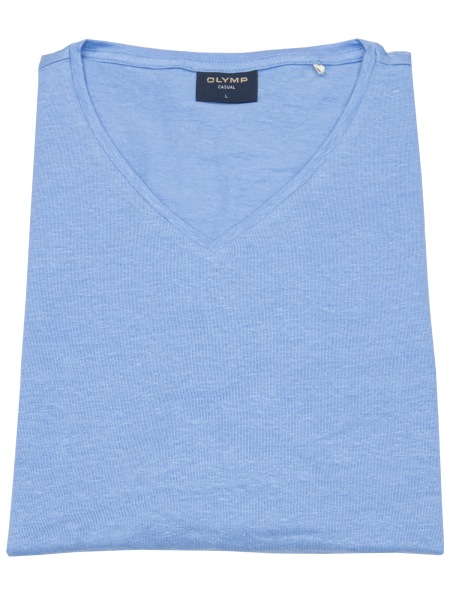 OLYMP T-Shirt - Regular Fit - V-Ausschnitt - Leinen - hellblau - 5615 52 10 