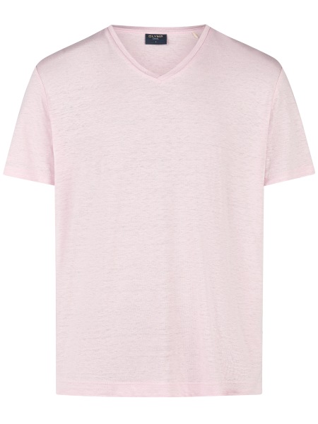 OLYMP T-Shirt - Regular Fit - V-Ausschnitt - Leinen - rosé - 5615 52 31 