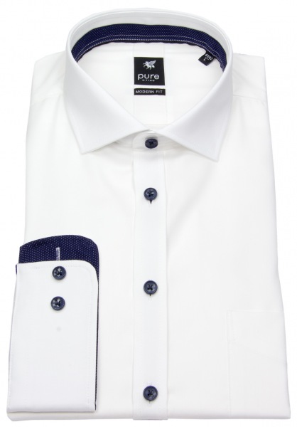 Pure Hemd - Modern Fit - Haikragen - Kontrastknöpfe - weiß - 3592-422 900 