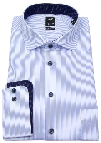 Pure Hemd - Modern Fit - Haikragen - Streifen - hellblau / weiß - 3593-424 160 