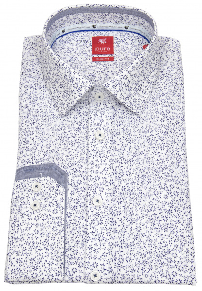 Pure Hemd - Slim Fit - Floraler Print - dunkelblau / weiß - 21025-21102 176 