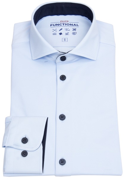 Pure Hemd - Slim Fit - Functional Shirt - Haikragen - Kontrastknöpfe - hellblau - 4056-21750 100 