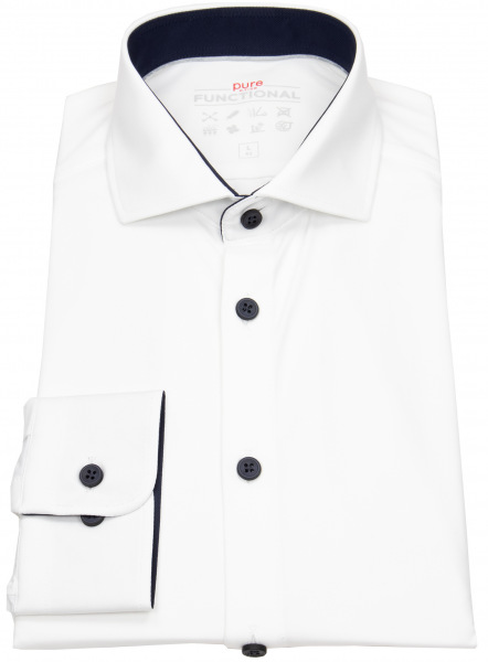 Pure Hemd - Slim Fit - Functional Shirt - Haikragen - Kontrastknöpfe - weiß - 4056-21750 900 