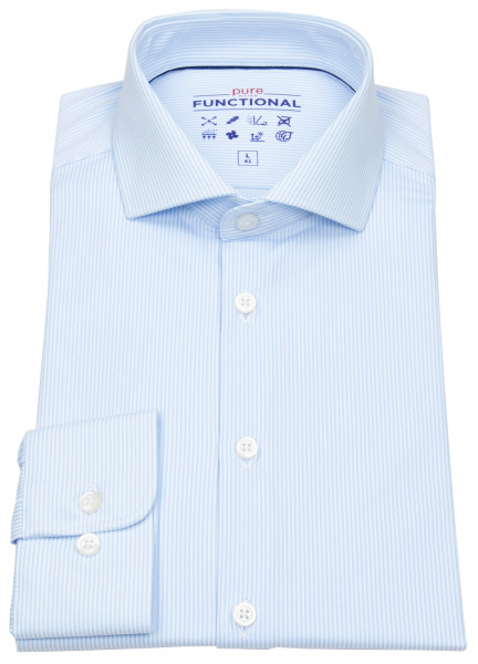 Pure Hemd - Slim Fit - Functional Shirt - Haikragen - Streifen - hellblau / weiß - 4028-21750 160 