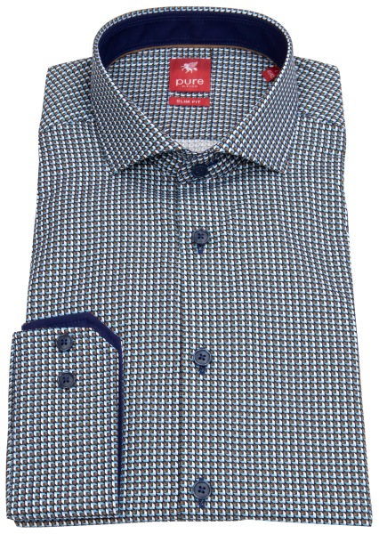 Pure Hemd - Slim Fit - Haifischkragen - Print - blau - 71036-21111 173 