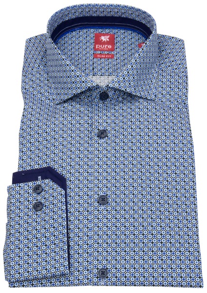 Pure Hemd - Slim Fit - Haifischkragen - Print - blau - 71023-21110 173 