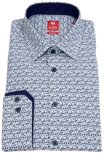 Pure Hemd - Slim Fit - Kentkragen  - Print - blau / weiß - 71032-21101 173 