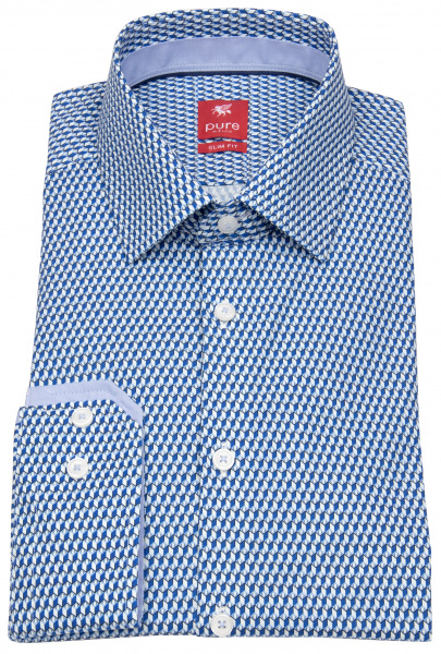 Pure Hemd - Slim Fit - Kentkragen  - Print - blau / weiß - 61017-21106 173 