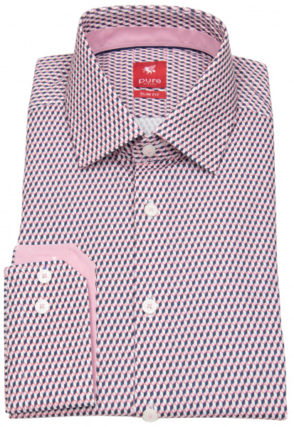 Pure Hemd - Slim Fit - Kentkragen  - Print - rosa / weiß - 61017-21106 390 