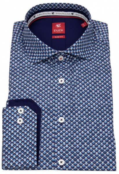 Pure Hemd - Slim Fit - Print - dunkelblau / blau / weiß - 41003-21703 176 