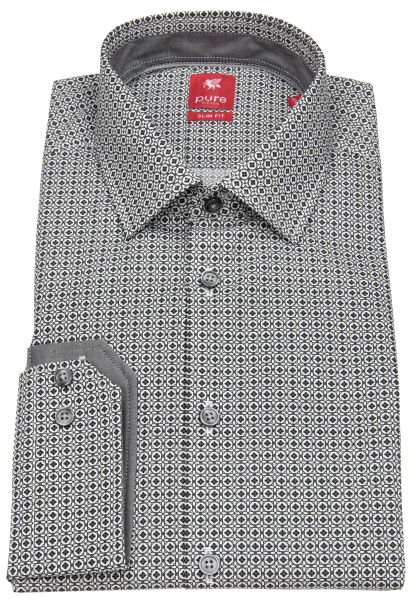 Pure Hemd - Slim Fit - Print - grau / weiß - 51010-21102 773 