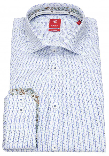 Pure Hemd - Slim Fit - Print - weiß / blau - 41012-21702 173 