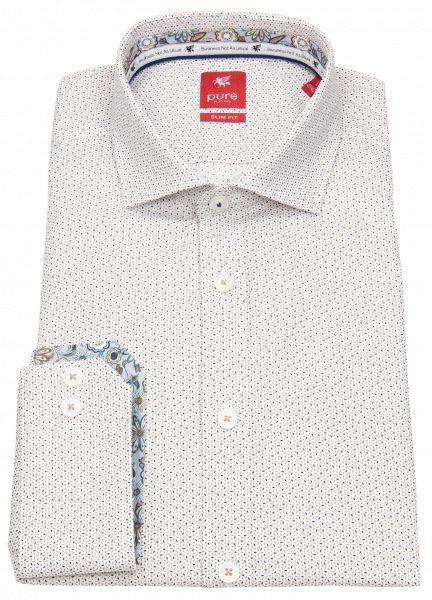 Pure Hemd - Slim Fit - Print - weiß / hellbraun - 41012-21702 276 
