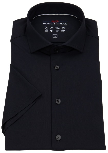 Pure Kurzarmhemd - Slim Fit - Functional Shirt - Haifischkragen - schwarz - 3387-22150 001 