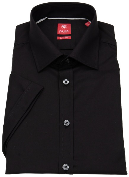 Pure Kurzarmhemd - Slim Fit - Kentkragen - schwarz - ohne OVP - 3330-717 07 