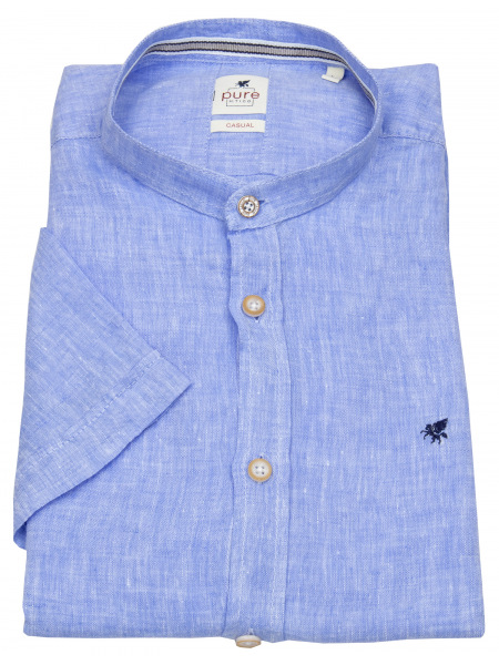 Pure Kurzarmhemd - Slim Fit - Stehkragen - Leinen - hellblau - 3801-22620 100 