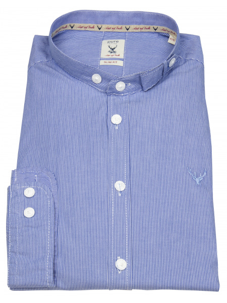 Pure Trachtenhemd - Slim Fit - Stehkragen - Streifen - blau / weiß - 12609-21698 163 