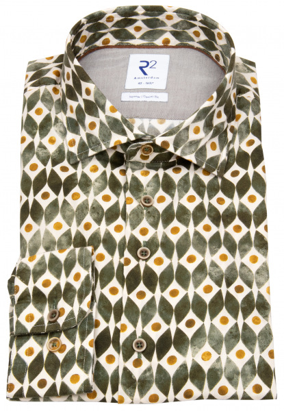 R2-Amsterdam Hemd - Casual Fit - Haifischkragen - Bio Baumwolle - Retro Print - 118.WSP-SF.136/045 