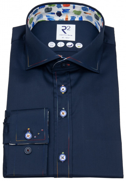 R2-Amsterdam Hemd - Casual Fit - Haifischkragen - Two Ply Twill - dunkelblau - 120 WSP 071 10 