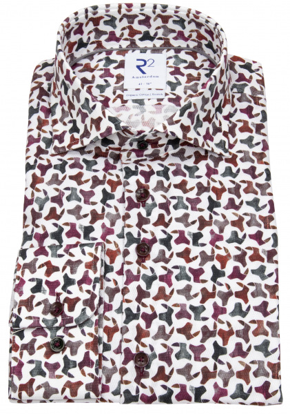 R2-Amsterdam Hemd - Modern Fit - Haifischkragen - Bio Baumwolle - bordeaux - 114.WSP.098 