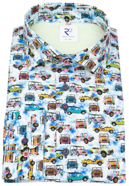 R2-Amsterdam Hemd - Modern Fit - Haifischkragen - bunte Autos - 120.WSP 063 