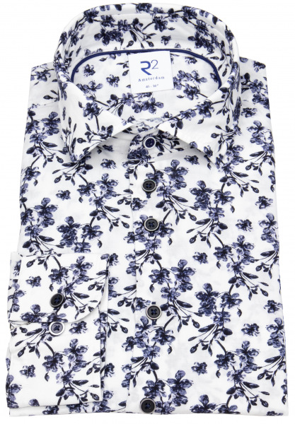 R2-Amsterdam Hemd - Modern Fit - Haifischkragen - Print - dunkelblau / weiß - 120.WSP 061 