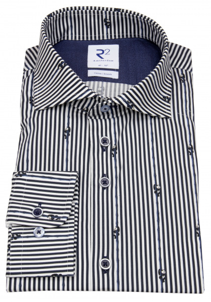 R2-Amsterdam Hemd - Modern Fit - Haifischkragen - Streifen - blau / weiß - 110.WSP.069 