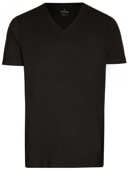 Ragman T-Shirt Doppelpack - Body Fit - V-Ausschnitt - schwarz - ohne OVP - 48057 009 