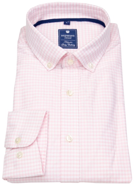 Redmond Hemd - Comfort Fit - Button Down Kragen - kariert - rosa / weiß - 231505111 55 