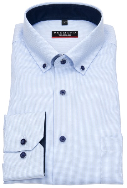 Redmond Hemd - Modern Fit - Button Down Kragen - Struktur - hellblau - 231710110 11 