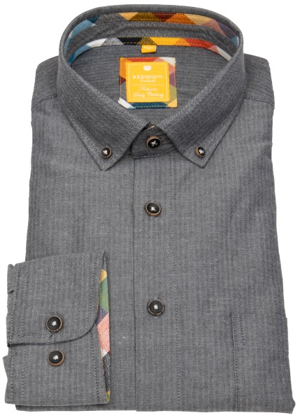 Redmond Hemd - Modern Fit - Button Down Kragen - Twill - schwarz - 232065110 90 