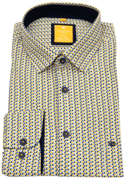 Redmond Hemd - Modern Fit - Print - Kontrastknöpfe - blau / gelb - 242025110 10 