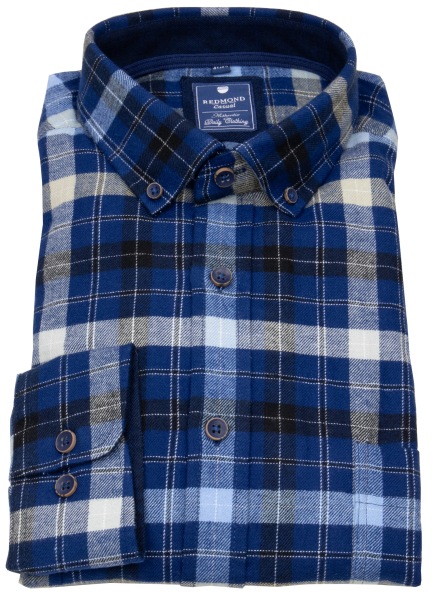 Redmond Hemd - Regular Fit - Button Down - Flanell - kariert - blau - 232145111 19 