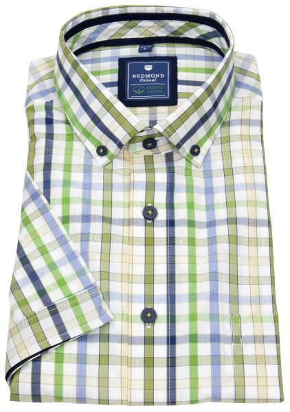 Redmond Kurzarmhemd - Comfort Fit - Button Down - Bio Baumwolle - kariert - grün - 241070999 60 