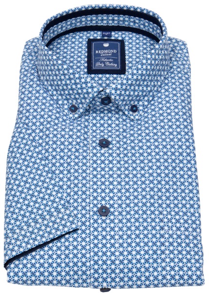 Redmond Kurzarmhemd - Comfort Fit - Button Down Kragen - blau / weiß - 241075999 10 
