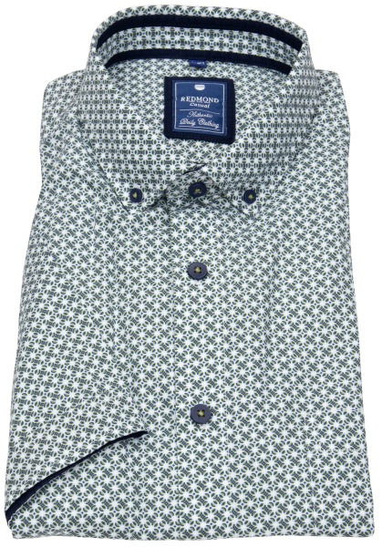 Redmond Kurzarmhemd - Comfort Fit - Button Down Kragen - grün / weiß - 241075999 60 