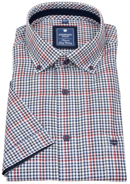 Redmond Kurzarmhemd - Comfort Fit - Button Down Kragen - kariert - blau / rot - 251060999 50 