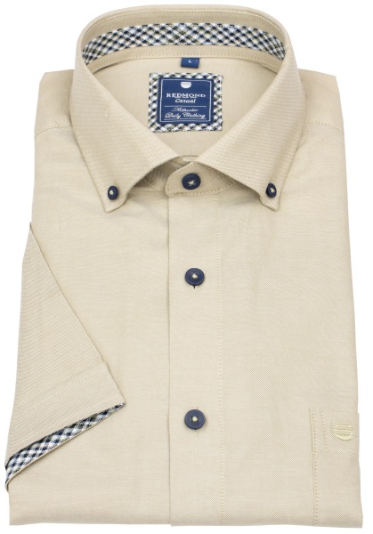 Redmond Kurzarmhemd - Comfort Fit - Button Down Kragen - Kontrastknöpfe - beige - ohne OVP - 251055999 200 