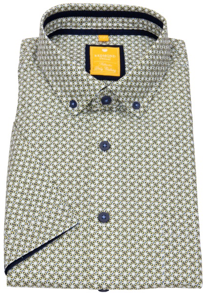 Redmond Kurzarmhemd - Modern Fit - Button Down Kragen - grün / weiß - 241075990 40 