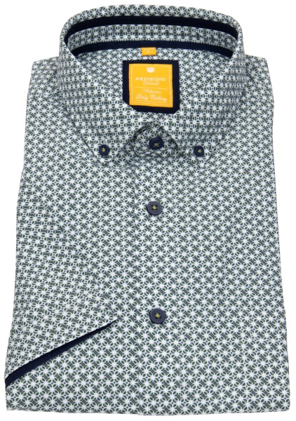 Redmond Kurzarmhemd - Modern Fit - Button Down Kragen - grün / weiß - 241075990 60 