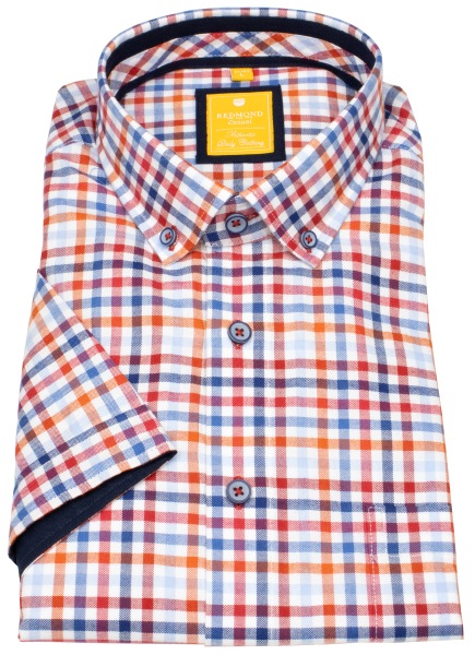 Redmond Kurzarmhemd - Modern Fit - Button Down Kragen - kariert - rot - 241415990 50 