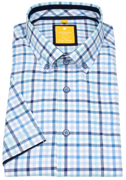 Redmond Kurzarmhemd - Modern Fit - Button Down Kragen - kariert - türkis - 241415990 10 